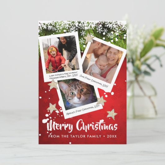 Drie foto-onderschrift collage Prettig kerstfeest Feestdagenkaart (Staand voorkant)