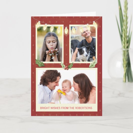 Drie Foto personaliseert van het Lichte Rood van h Kaart (Voorkant)