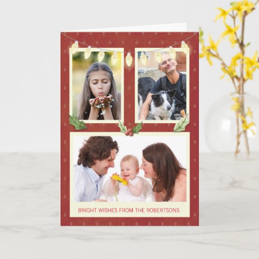 Drie Foto personaliseert van het Lichte Rood van h Kaart (Gele Bloem)