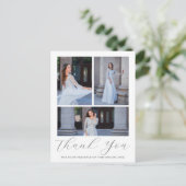 Drie foto Quinceanera Blauw Bloemen Script Briefkaart (Staand voorkant)