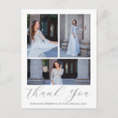 Drie foto Quinceanera Blauw Bloemen Script Briefkaart (Voorkant)