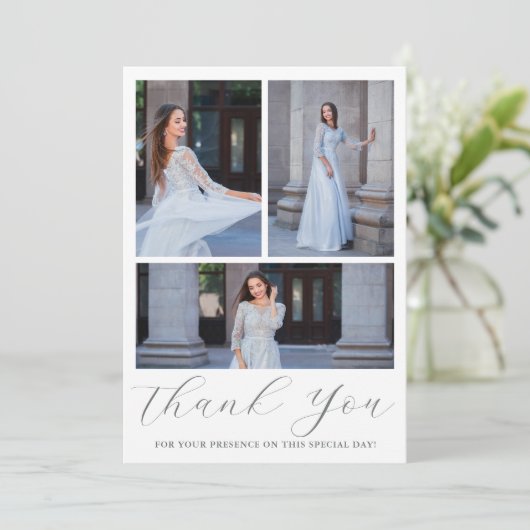 Drie foto Quinceanera dank u script Kaart (Staand voorkant)