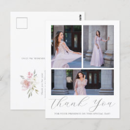 Drie foto Quinceanera roze bloemenschrift Briefkaart