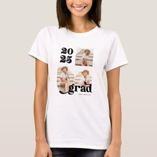 Drie Foto Retro 2022 Afstuderen zwart-wit T-shirt (Voorkant)