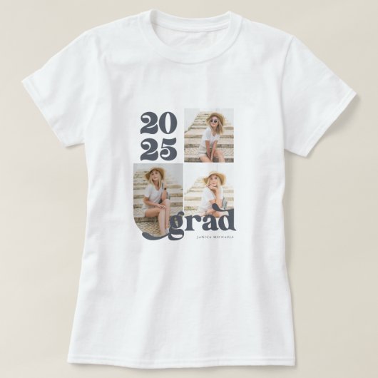 Drie foto Retro 2025 Afstuderen Blauw T-shirt (Design voorkant)