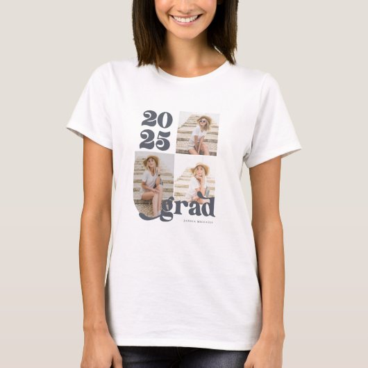 Drie foto Retro 2025 Afstuderen Blauw T-shirt (Voorkant)