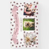 Drie foto Roos Gold Paw Prints Pet Verjaardag Spandoek (Verticaal)