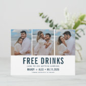 Drie Foto Strand Bruiloft Grappig Save the Date (Staand voorkant)