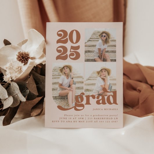 Drie foto Terracotta Retro Type Graduation Party