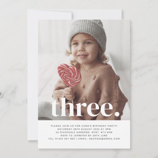 Drie foto Verjaardag uitnodiging (Voorkant)