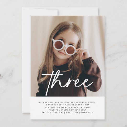 Drie foto Verjaardag uitnodiging (Voorkant)