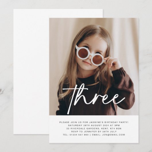 Drie foto Verjaardag uitnodiging (Voorkant / Achterkant)