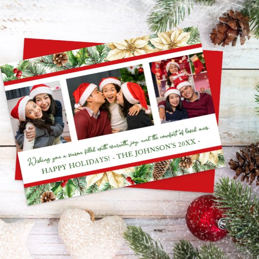 Drie Foto Waterverf Botanische Kerst Kaart