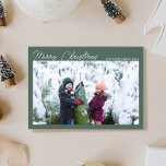 Drie Fotocollage Groen Script Vrolijk Kerstfeest Feestdagenkaart<br><div class="desc">Deze eenvoudige en moderne,  dubbelzijdige Merry Christmas-vakantiekaart in donkerwijze groen is voorzien van een sjabloon voor drie foto's plus volledig bewerkbare tekst,  zodat u uw favoriete begroeting kunt kiezen.</div>