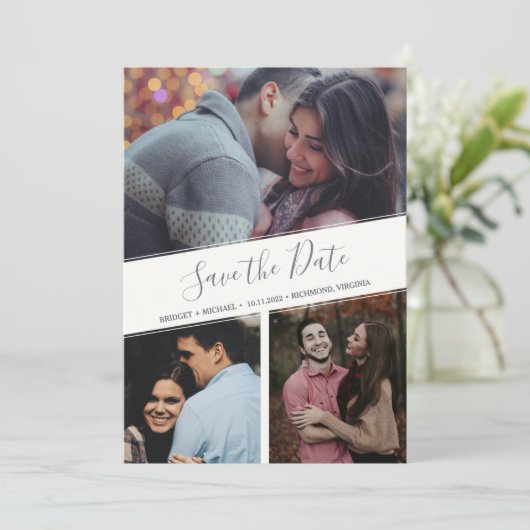 Drie Fotocollage Moderne Bloemen Opslaan van de Da Aankondiging (Staand voorkant)