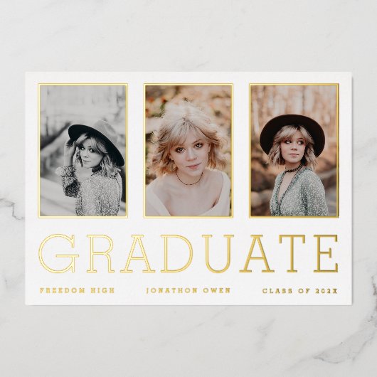 DRIE Fotoframes GOLD FOIL AFSTUDEREN aankondiging (Voorkant)