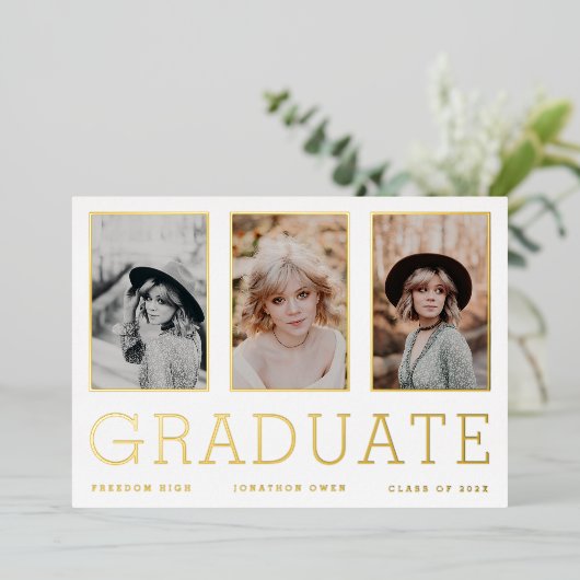 DRIE Fotoframes GOLD FOIL AFSTUDEREN aankondiging (Staand Voorkant)