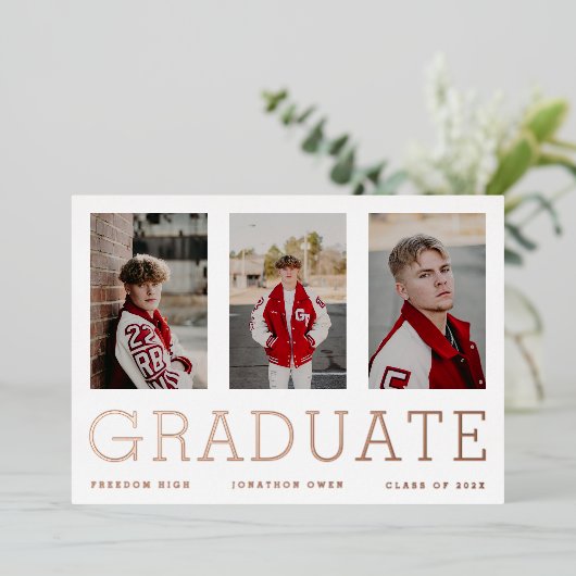 DRIE Fotoframes ROOS GOLD AFSTUDEREN aankondiging (Staand Voorkant)