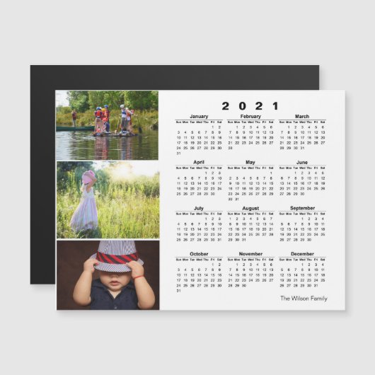 Drie foto's 2021 Kalender Magnetische Uitnodiging (Voorkant / Achterkant)