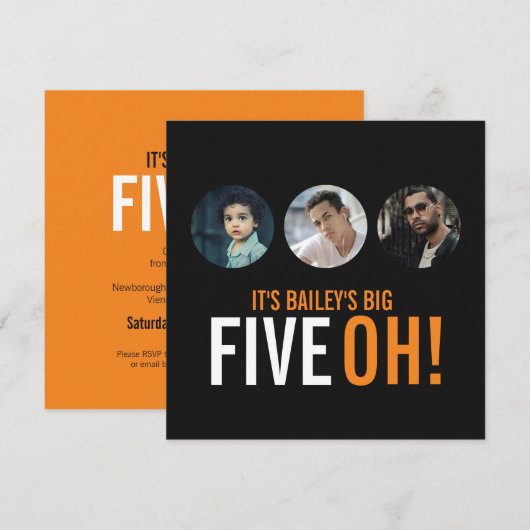 Drie foto's 50th FIVEOH! Fotoverjaardagsuitnodigin Kaart (Voorkant / Achterkant)
