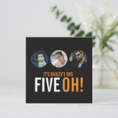 Drie foto's 50th FIVEOH! Fotoverjaardagsuitnodigin Kaart (Staand voorkant)