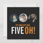 Drie foto's 50th FIVEOH! Fotoverjaardagsuitnodigin Kaart (Voorkant)