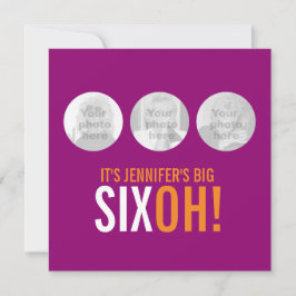 Drie foto's 60th SIXOH! Fotoverjaardagsuitnodiging Kaart