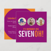 Drie foto's 70th SEVENOH! Fotoverjaardagsuitnodigi Kaart (Voorkant / Achterkant)