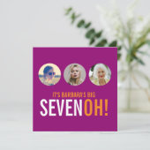 Drie foto's 70th SEVENOH! Fotoverjaardagsuitnodigi Kaart (Staand voorkant)