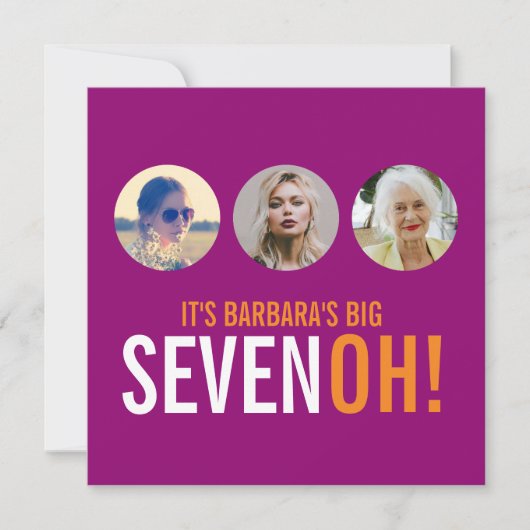 Drie foto's 70th SEVENOH! Fotoverjaardagsuitnodigi Kaart (Voorkant)