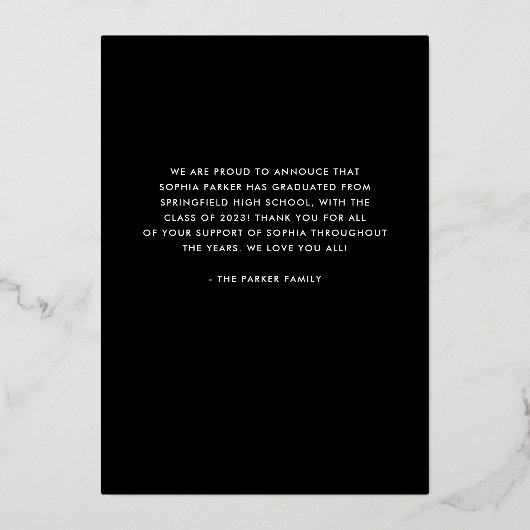 Drie foto's | Aankondiging Afstuderen goudolie (Achterkant)