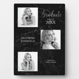 Drie Foto's Afstuderen Aankondiging zwarte marmer Fotoplaat