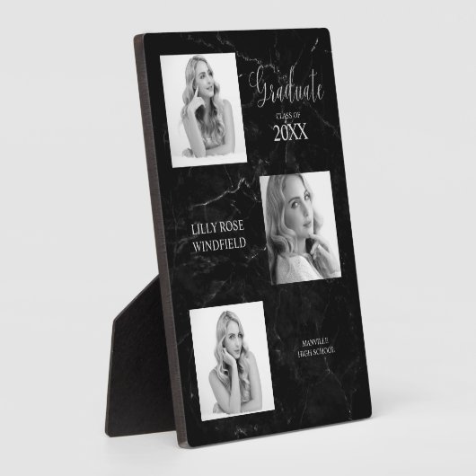 Drie Foto's Afstuderen Aankondiging zwarte marmer Fotoplaat (Zijkant)