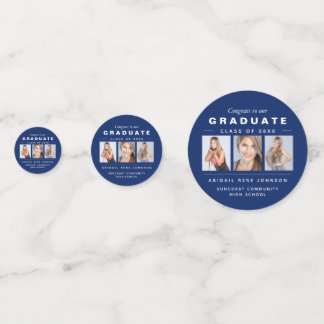 Drie foto's Afstuderen Collage Navy Blue en White Confetti