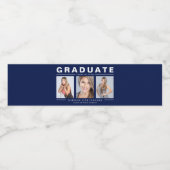 Drie foto's Afstuderen Collage Navy Blue White Wat Waterfles Etiket (Enkel label)