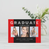 Drie foto's Afstuderen Collage Red en Black Aankondiging (Staand voorkant)