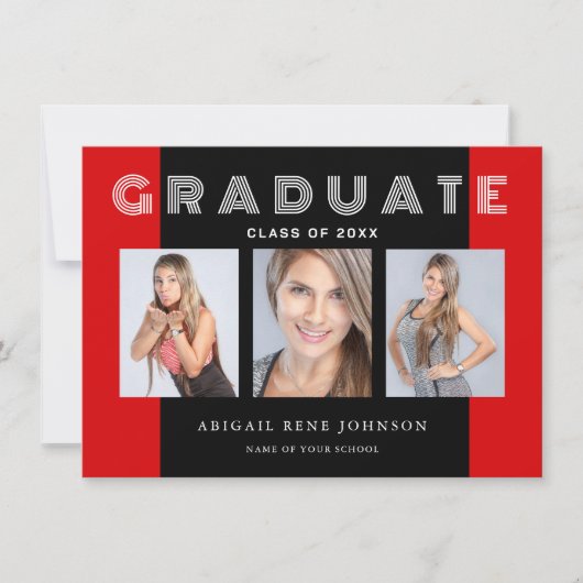 Drie foto's Afstuderen Collage Red en Black Aankondiging (Voorkant)