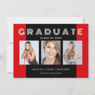 Drie foto's Afstuderen Collage Red en Black Aankondiging