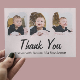 Drie foto's baby shower bedankkaart kaart