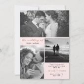 Drie foto's | Blush and Faux Roos Gold Wedding Kaart (Voorkant)