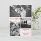 Drie foto's | Blush and Faux Roos Gold Wedding Kaart (Staand voorkant)