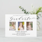 Drie foto's Calligrafie White Graduation Party IV Kaart (Staand voorkant)