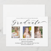 Drie foto's Calligrafie White Graduation Party IV Kaart (Voorkant / Achterkant)