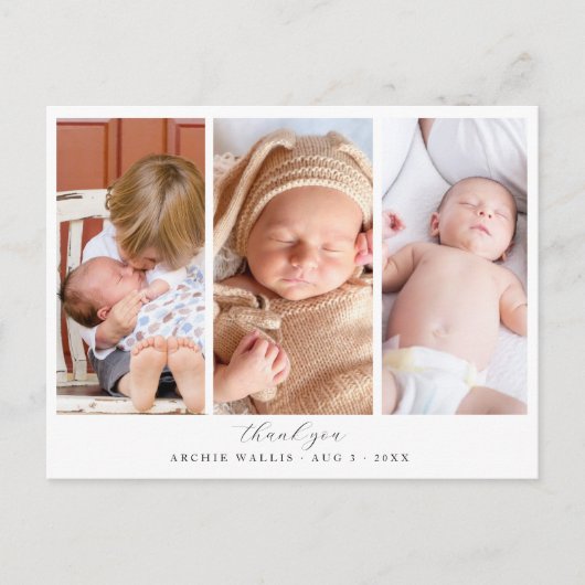 Drie foto's collage Elegante schrift Baby Shower Briefkaart (Voorkant)