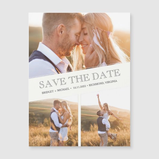 Drie foto's Collage Modern Wedding Save the Dates (Voorkant)