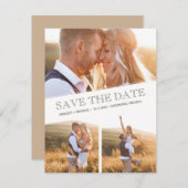 Drie foto's Collage Modern Wedding Save the Dates Aankondiging (Voorkant / Achterkant)