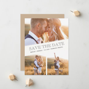 Drie foto's Collage Modern Wedding Save the Dates Aankondiging
