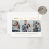 drie foto's collage newlyweds gold notitiekaartje (Voorkant / Achterkant in situ)