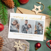 drie foto's collage newlyweds gold notitiekaartje