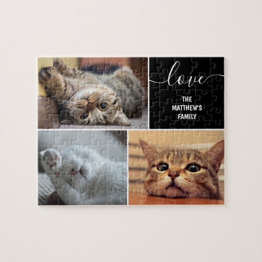 Drie foto's collage schattige katten gepersonalise legpuzzel (Horizontaal)